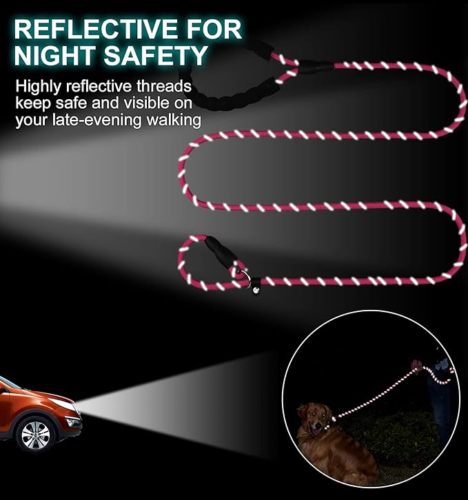 TagME Slip Leads for Dogs, 6 FT Heavy Duty Slip Leash with Padded Handle, Strong Rope No Pull Pet Training Leash for Large Dogs,Hot Pink