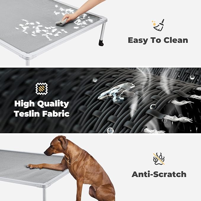 Veehoo Chewproof Elevated Dog Bed - Cooling Raised Pet Cot, Breathable Mesh, Washable & Non-Slip for Large Dogs, Indoor/Outdoor, Grey Mat and Silver Metal Frame, 49x33inches (Model CWC2203B03)