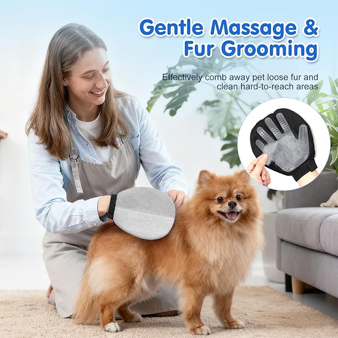 Pawaboo Dual-Side Pet Hair Removal Glove for Dogs and Cats, Reusable Electrostatic Hair Removal & Silicone Fur Brush, Pet Fur Grooming Glove for Carpet Couch Clothes