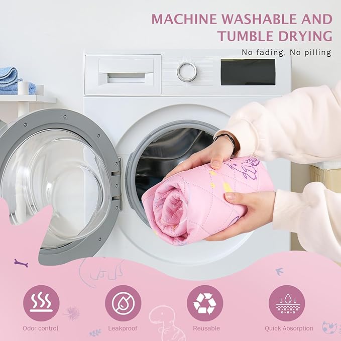 IEUUMLER Washable Pee Pads for Dogs, 2 Pack Non-Slip & Waterproof Pack Whelping Pad, Reusable Washable Puppy Potty Training Pad with Fast Absorbent for Playpen EU007 (Pink Dinosaur, 36"X48"-2pcs)