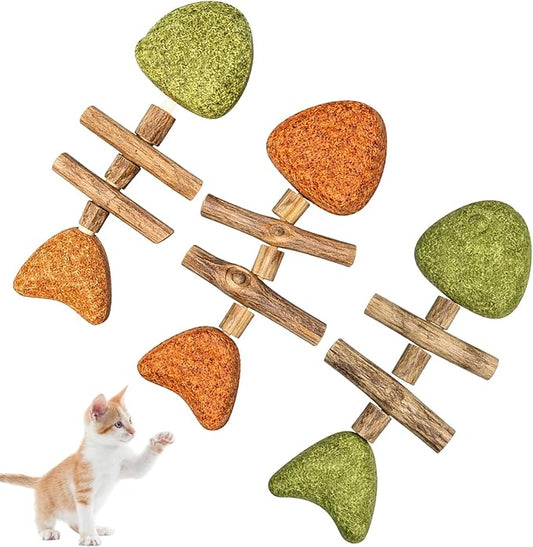 MIRJXB Cat Chew Toy, Interactive Cat Toy with Catnip, Dental Care for Cats, Teething Toy for Indoor Cats, 3-Pack Fish Bone Shape in Mixed Flavors 16x6 cm