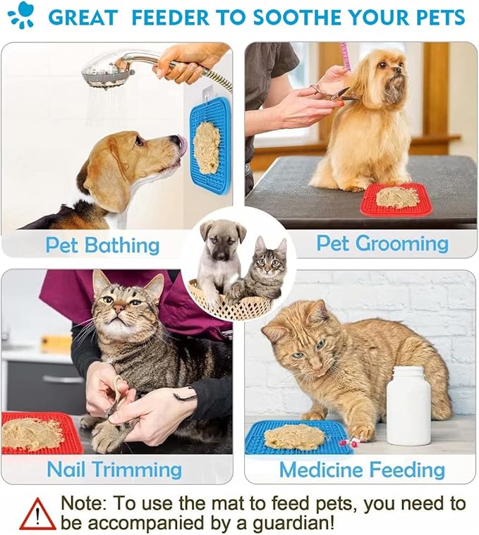 Licking Mat for Dogs & Cats 2 Pack, Diswasher Safe, Slow Feeder Lick Pat for Puppy Pets Supplies, Anxiety Relief Dog Toys Feeding Mat for Butter Yogurt Peanut, Pets Bathing Training Mat