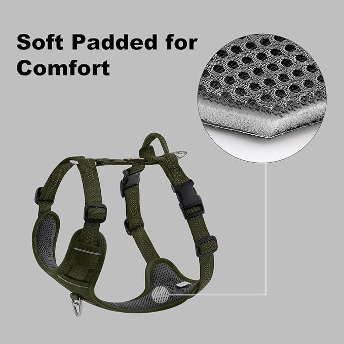 Plutus Pet No Pull Dog Harness, Reflective Adjustable Dog Vest Harness with Handle, Escape Proof, Soft Padded for Small Medium Large Dogs (Ranger Green, L)