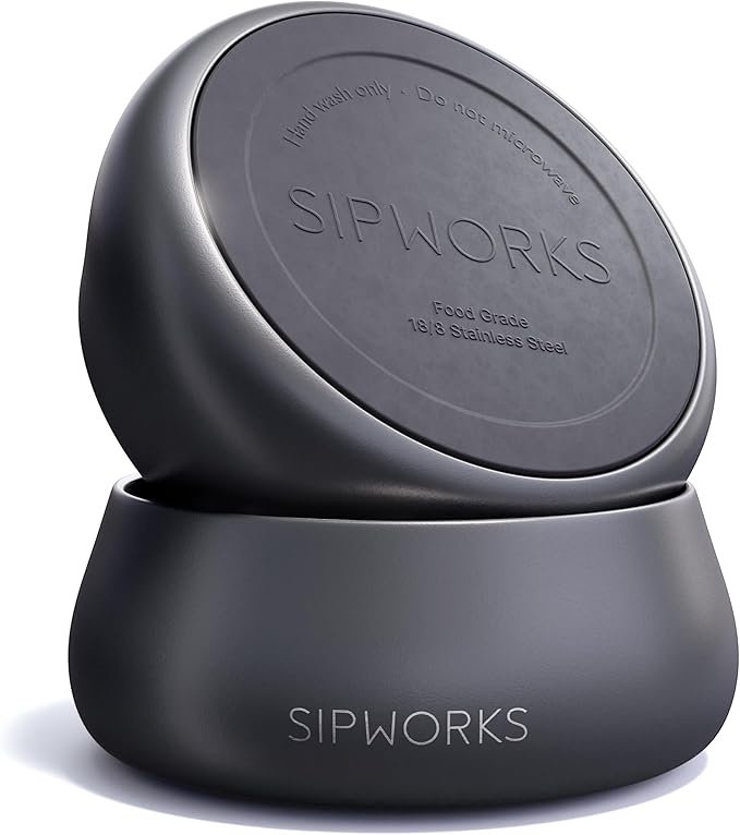 Sipworks Stainless Steel Dog Bowl – 32oz Weighted Metal Food and Water Bowls for Dogs and Cats with Non-Slip Base - Pet Bowls for All Breeds Sizes for Travel & Outdoor Play | Iron Smoke