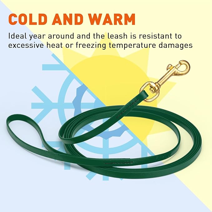 Viper Biothane K9 Working Dog Leash Waterproof Lead for Tracking Training Schutzhund Odor-Proof Long Line with Solid Brass Snap for Puppy Medium and Large Dogs, 20ft Hunter Green