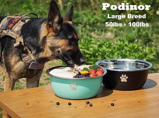 Podinor Large Dog Water Bowl 2 Pack, 1 Gallon 128oz Stainless Steel Extra Large Dog Food Bowl for Big Giant Dogs, Silver