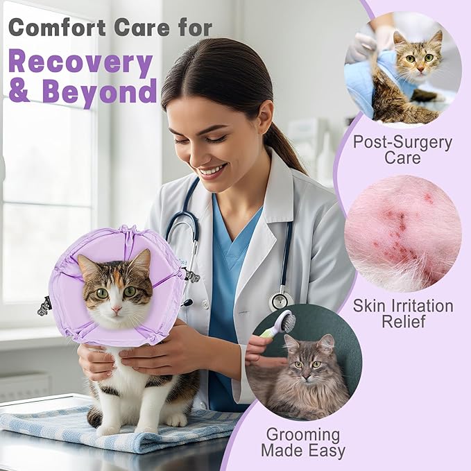 Cat Cone Collar Soft, Adjustable Elizabethan Collar for Cats to Stop Licking, Comfortable Lightweight Kitten Cone for Wound Healing and Surgery Recovery,Purple S