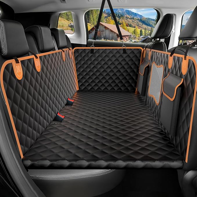 Dog Seat Cover for Back Seat - Hard Bottom Car Seat Cover for Dogs Holds 500 lbs,Waterproof Back Seat Extender for Dogs,Scratch-Proof Anti-Slip Dog Hammock for Car SUV Small Truck, BlackOR