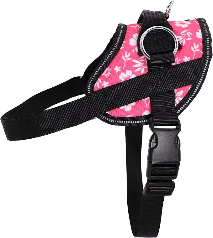 Bark Appeal Pink Hibiscus No-Pull Dog Harness for Extra Small Sized Pets – Adjustable, Reflective Vest with 3 Leash Clips for Added Control, Easy Walks & Training – XS