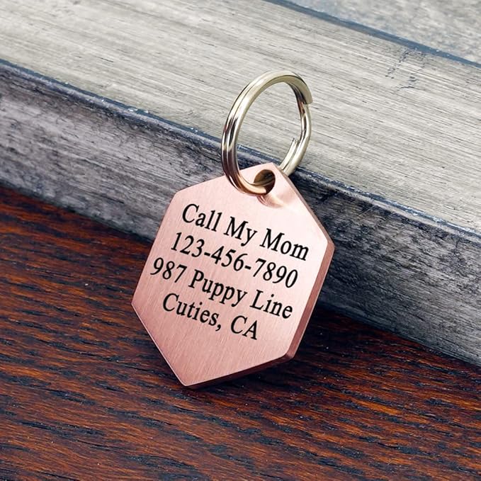 Ultra Joys Stainless Steel Pet ID Tag - Personalized Dog & Cat Tags, Custom Engraving Front & Back, Hexagon Mountain Design, Rose Large