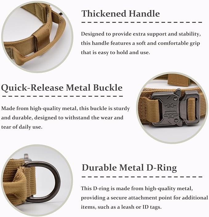 Tactical Dog Collar, Adjustable Military Training Nylon Dog Collar with Control Handle and Heavy Quick-Release Metal Buckle for Small Medium Large Dogs, Camo S