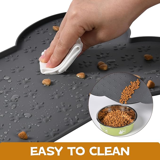 Dog Food Mat Anti-Slip Silicone Bowl Mats for Food and Water, Thicker Pet Placemat Waterproof Cat Feeder Pad with High-Lips Prevent Messy Spills to Floor Suitable for Medium and Small Pet