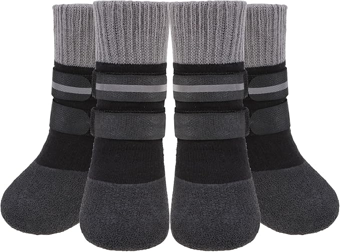 KOOLTAIL Anti Slip Winter Dog Socks to Prevent Licking Paws, Waterproof Snow Rain Long Dog Boots&Paw Protector, Warm Grippy Booties Reflective Double Straps for Hardwood Floor, Small Medium Large Dogs