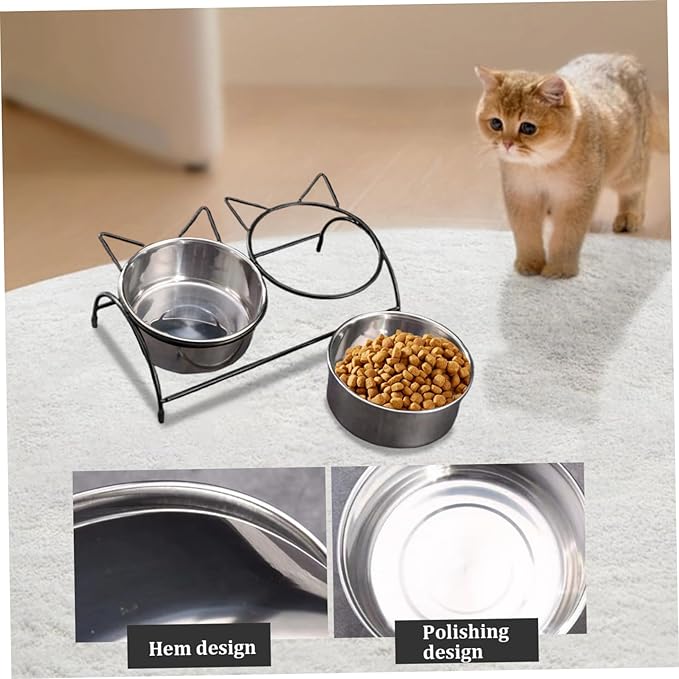 Hotainoys Elevated Cat Bowls 2 Stainless Steel Cat Bowls with Stand, Raised Bowl for Food ＆ Water Non Slip Tilted Food for Cats and Dogs Anti Vomit Elevated Bowl