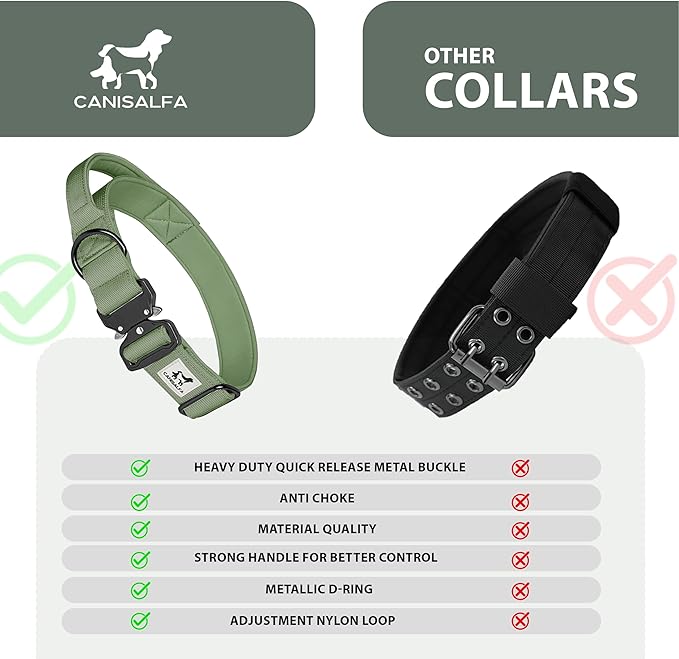 Camo Tactical Dog Collar for Medium & Large Dogs – Heavy Duty Adjustable Nylon Collar with Control Handle, Quick-Release Metal Buckle & D-Ring – Comfortable, Durable Training Collar for All Dog Breeds