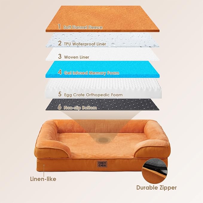 EHEYCIGA Orthopedic Dog Bed for Small Dogs, Waterproof Memory Foam Small Dog Beds with Sides, Non-Slip Bottom and Egg-Crate Foam Medium Pet Couch Bed with Washable Removable Cover,Pumpkin Orange