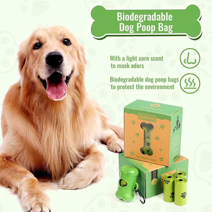 INNOLIFE Biodegradable Dog Poop Bag, 150 Counts Dog Poop Bag Rolls with Dispenser, Scented Leak Proof Pet Waste Bag, Green Dog Bags for Poop