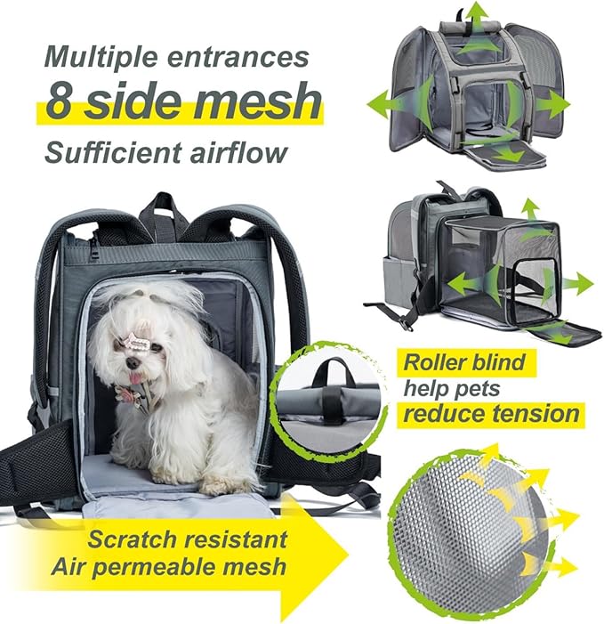 Wildgogo Expandable Pet Carrier, Airline-Approved Foldable and Detachable Backpack, Fits 13lbs Cat&11lbs Small Puppy Dog, for Car Travel,Camping and Emergency Transportation and Shelter (Grey)