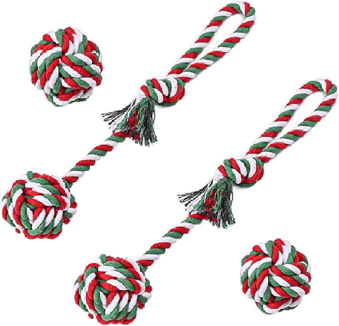 Nlmskzzy Chew Toys for Small and Medium Dogs - Teeth Cleaning, Gum Massage, Boredom Relief - Christmas Ball Rope Toy Set of 4