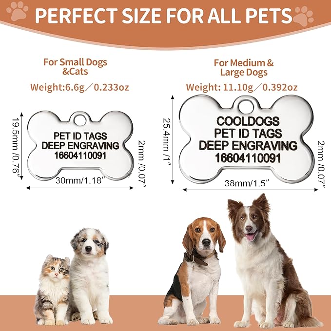 CoolDogs Stainless Steel Enamel Pet ID Tags for Dogs and Cats, Personalized Dog Tags,Cat Tags,Custom Engraved Dog Name Tag,Cat Name Tag with up to 5 Lines of Text on Both Sides (Red, Large)