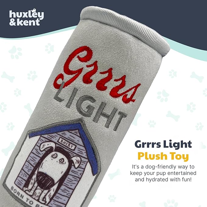 Huxley & Kent Funny Dog Toy w/Squeaker – Power Plush Squeaky Dog Toys for Small, Medium & Large Dogs – Soft Stuffed Animal for Indoor Play & Fetch - Grrrs Light, Small