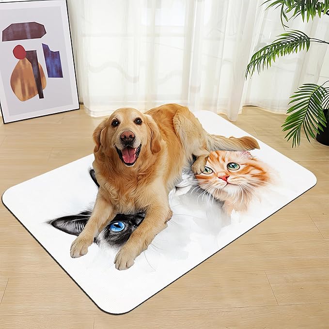 Cute Cats Pet Food Mat for Cats and Dogs–Christmas Stocking Absorbent Quick Dry Feeding Placemat, Non Slip Rubber Base, Waterproof Bowl Mat for Indoor Use, Pet Supplies 16"x24"