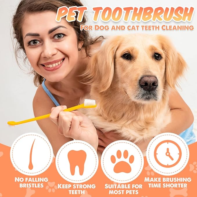 100 Count Dog Toothbrush Bulk Dual Headed Pet Toothbrush Kit Soft Bristles Long Handle Double Sided for Dog Grooming Puppy Pet Large Small Teeth Cleaning Dental Oral Care, 10 Color