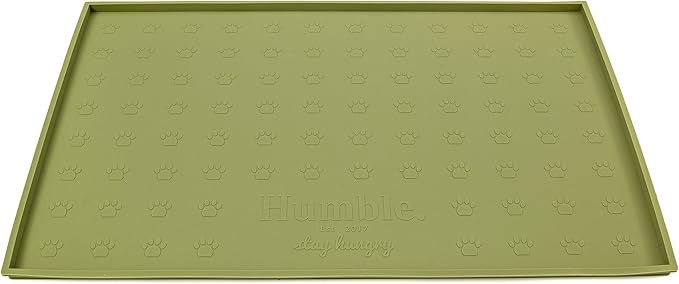 Food Mat Feeding Tray - Non-Slip, Anti-Spill, Raised Dog Food Mat, Easy Clean Waterproof - Premium Quality Silicone - Perfect for Dog Bowl Mat and Cat Feeding Mat Tray, 24" x 16" (Olive)