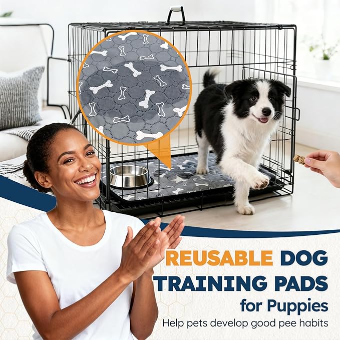 2 Pack Washable Pee Pads for Dogs, Absorbent Reusable Puppy Training Pads, Leakproof, Non-Slip, Waterproof Cat Doggie Pad Pet Potty Mat for Indoor&Outdoor, Whelping, Crate, Gray 28"x40"