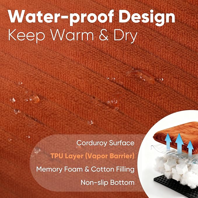 FUKUMARU Cute Dog Bed, Waterproof Corduroy Dogs Couch, 36in Orthopedic Pet Sofa for Medium to Large Dogs Dog, Warm Cotton Pet Bed with Washable Cover, Orange