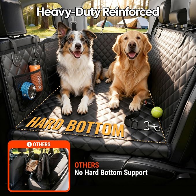 Wigoo Dog Car Seat Cover for Back Seat, Dog Hammock with Hard Bottom Support, Heavy Duty Waterproof Pet Bed Extender for 2-4 Large/Medium Dogs, Backseat Protector for SUV Medium Truck, Size-L, Black