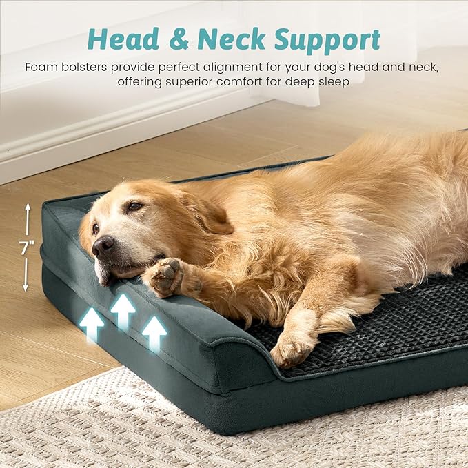 Orthopedic Dog Bed for Large Size Dog, XL Dogs Crate Bed, L Shaped Foam Anti-Slip Bottom Pet Cat Sofa with Washable Removable Cover, Suitable for Pet Up to 100 lbs, 44x32x7 inch, Black