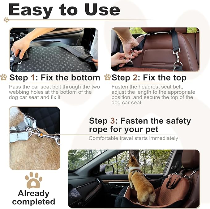 Car Dog Booster Seat,Interior Height 7 Inches Elevated for Small Dog up to 35 lbs,Pet Car Travel Safety Seat with 2 Safety Leashes,Storage Pockets,Non-Slip Bottom(Lookout-Black Outside Brown Inside)