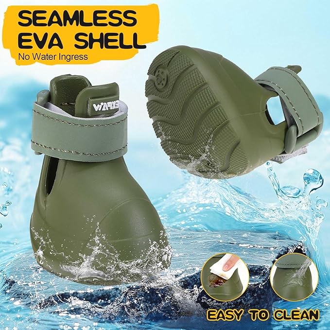 EXPAWLORER Dog Shoes for Small Medium Large Dogs, Waterproof Non-Slip Dog Snow Booties for Winter with Socks, Easy On & Off Pet Boots & Paw Protectors, Easy-Clean for Beach Outdoor Rain (Green S)