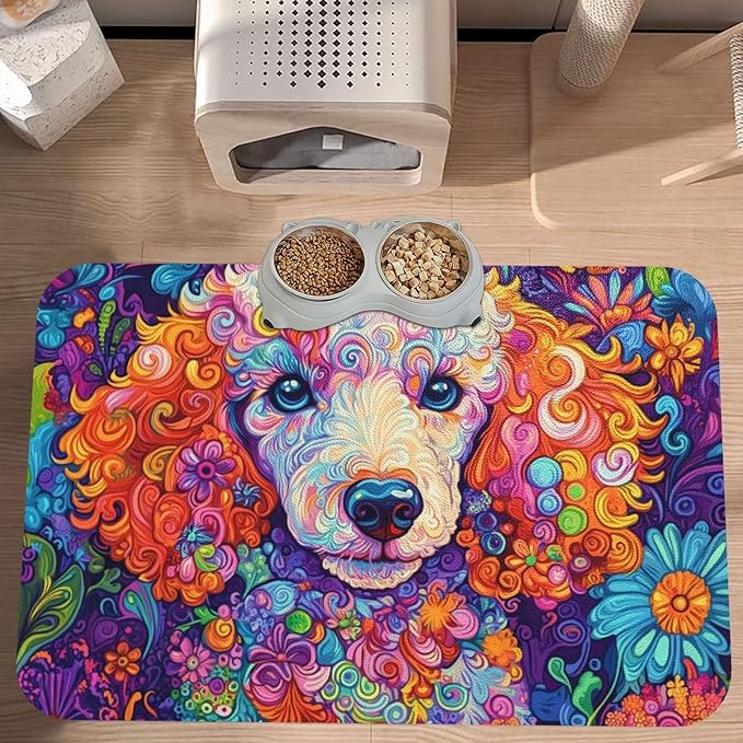 Poodle Food Mat for Floors Waterproof,Quick Dry Anti-Slip Dog Bowl Mats for Food and Water,Pet Feeding Mats,Pet Placemat for Messy Drinkers to Protect Floors,Pets Supplies 23.62×15.75in