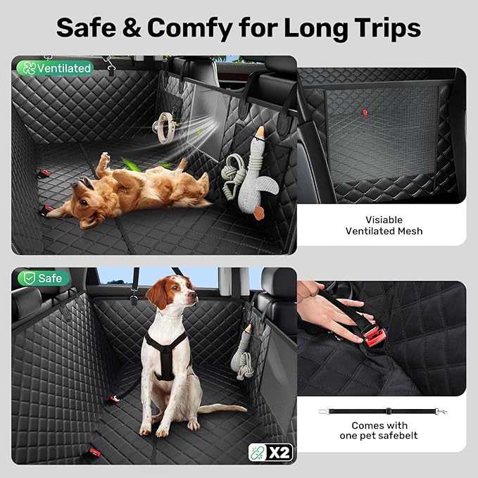 Zanch Heavy-Duty Dog Truck Seat Cover, Flat Solid Back Seat Extender for Multi Large Dogs, Hard-Base Supports 450 lb, Waterproof Hammock Protector, XL for Full-Size Crew Cab Trucks & SUVs, Black