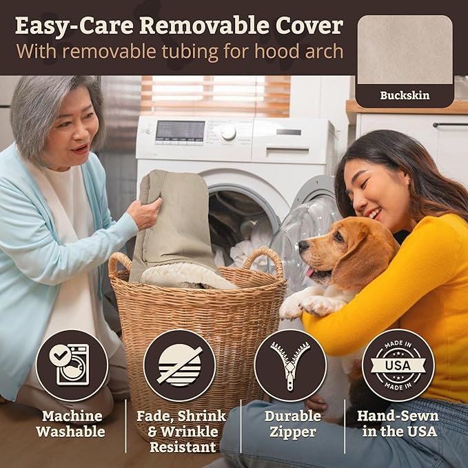 Snoozer Rectangle Cozy Cave Dog Bed - Indoor Dog Bed with Cover Cave, Covered Calming Burrow for Large Sized Pets with Blanket Attached, Enclosed, Washable Cover - XL, Buckskin
