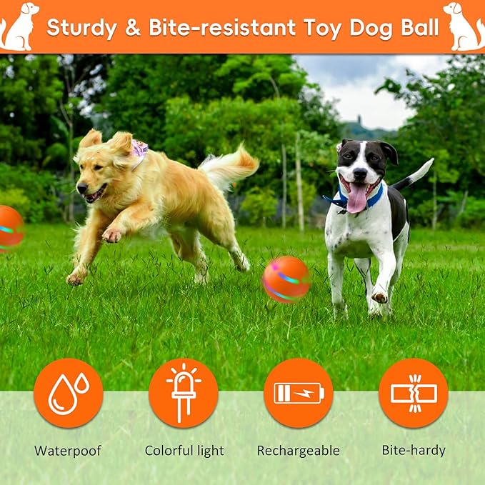 SUJF Interactive Dog Ball, Smart Interactive Dog Toys, Automatic Moving Vibrating Bouncing Pet Ball for Medium and Large Dogs, TPU Material, Rechargeable and Waterproof