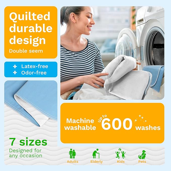 GREEN LIFESTYLE Washable Underpads - Large Bed Pads for use as Incontinence Bed Pads, Reusable Pet Pads, Great for Dogs, Cats, Bunny, Seniors Bed Pad (Pack of 2 - 48x48)