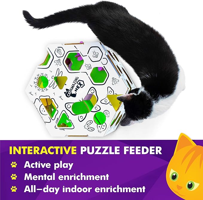 Cat Amazing HEX – Interactive Cat Treat Puzzle Box & Puzzle Feeder – Treat Maze Box for Indoor Cats – Enrichment Food Dispenser Toy!