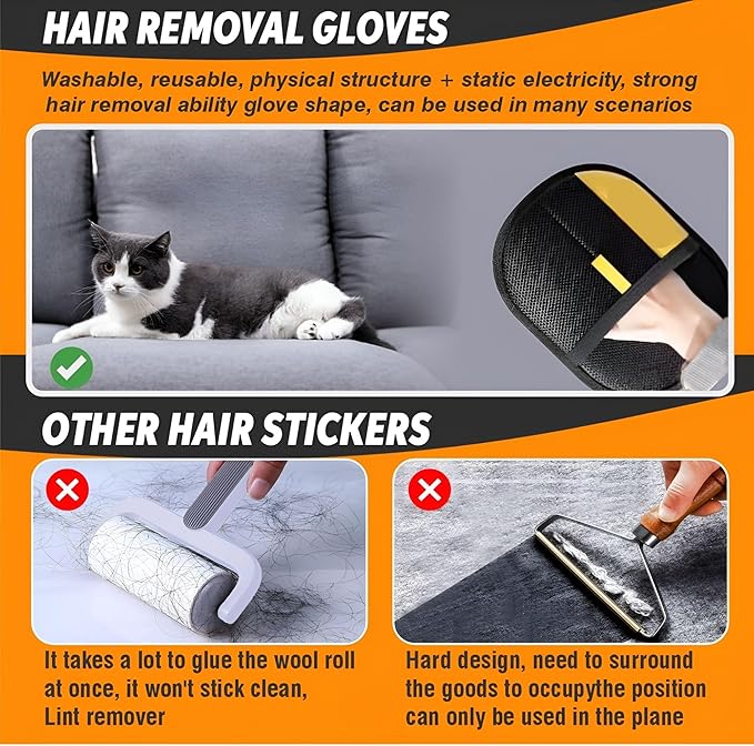 2 Pcs Pet Hair Removal Glove for Dogs & Cats, The Magic Brush Pet Hair Remover, Newly Upgraded Electrostatic Mitt, Washable Hair Remover Tool for Couch & Car Seat