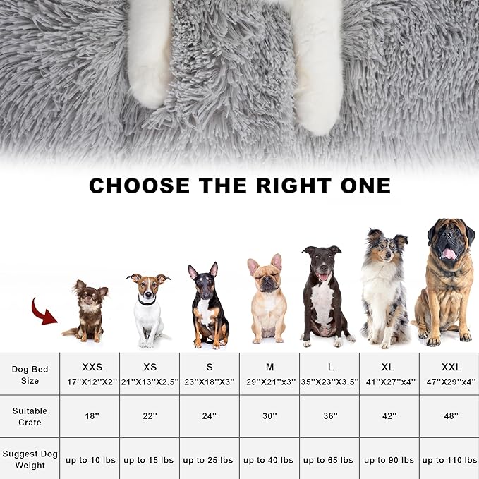 Bedfolks Waterproof Dog Crate Pad, Plush Dog Kennel Bed - Faux Fur, Washable - 35"x23", Solid Light Grey