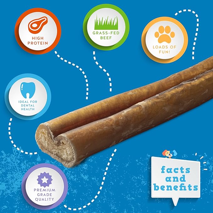 Jack&Pup 6 Inch Thick Bully Sticks for Dogs (5 Pack) Bully Stick Dog Chews, Single Ingredient 100% Beef Bully Sticks for Medium and Large Dogs