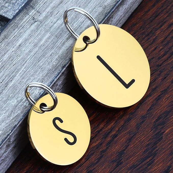 Ultra Joys Personalized Dog Tags for Pets - Durable Stainless Steel Customizable Dog Cat ID Tags - Dog Tags for Safety Optional Engraved on Both Sides -Round Shape Dog Tag Large Size, Gold
