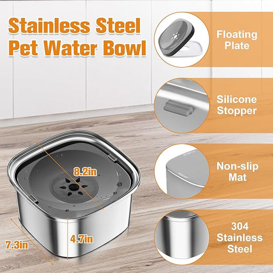 Decflow 3L Dog Water Bowl, Slow Water Bowl for Dogs, No Spill Water Bowl for Dogs, Spill Proof, No Splash Dog Water Bowl, Stainless Steel Slobber Stopper Water Bowl for Messy Drinkers