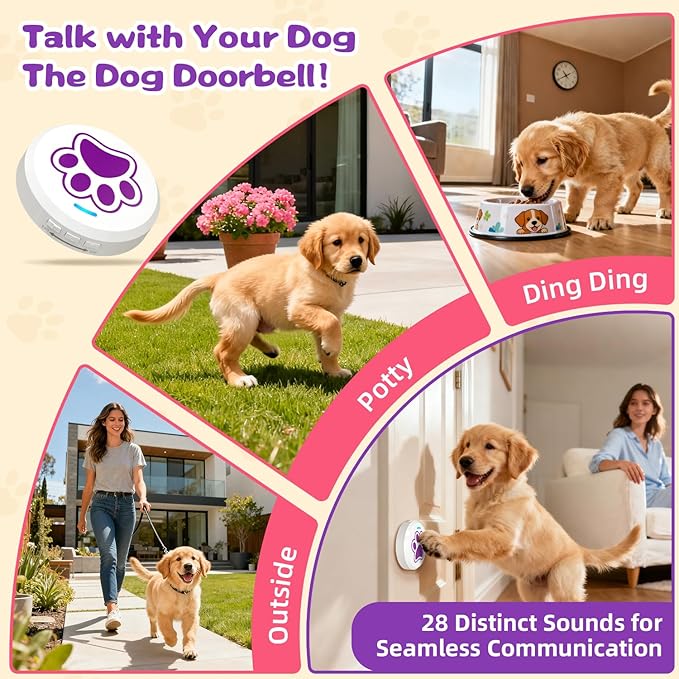 ChunHee Dog Door Bells - Dog Potty Training Bell with 28 Ringtones & Adjustable Volume (0-115dB) | Chew-Proof Dog Doorbells for Teach Puppies to Signal Go Outside, Easy Dog Training Bells for Door