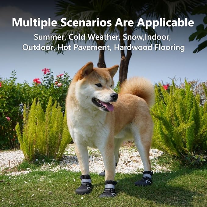 Dog Shoes Small Medium Large Size Dogs, Puppy Booties Paw Protector for Hot Pavement, Non-Slip Waterproof Rubber Reflective Strapped Boots (Black, Size 2#: (2.4 * 1.9) (L*W) for 18-27lbs)