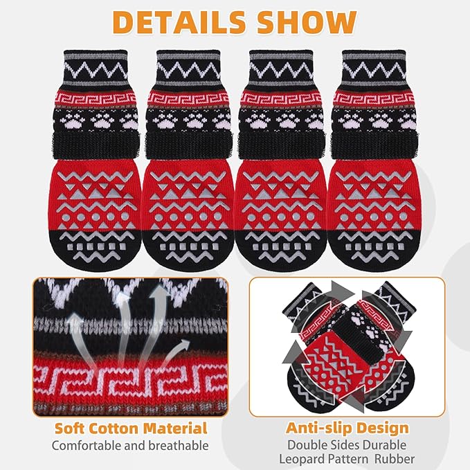 KOOLTAIL Dog Socks to Prevent Licking Paws for Hardwood Floors Anti Slip, Winter Warm Pet Boots&Paw Protector with Grippers, Double Sides Puppy Shoes Booties for Small Medium Large Senior Dogs