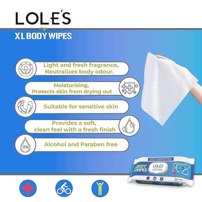 LOLE'S Body Wipes for Adults Bathing No Rinse XL – Bath Wipe for Adult - 96 Count - 2x48, Extra Large – Shower Wipes – Camping, Travel, Gym, Elderly Care, Women & Men – Fresh & Moisturizing