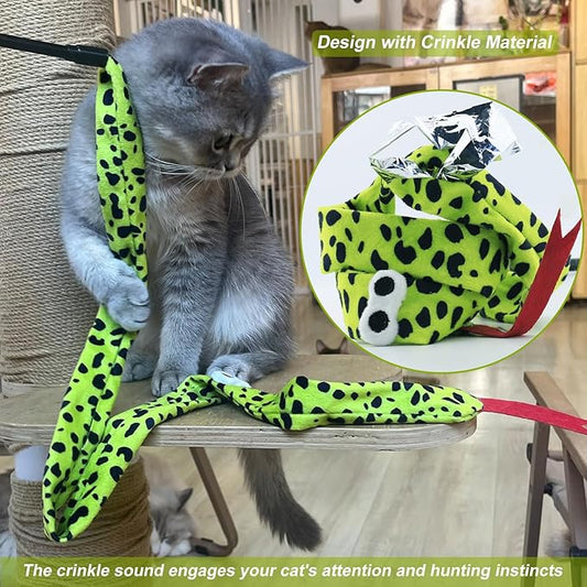Interactive Cat Toy Wand with Catnip Mouse, Cat Teaser Wand Rainbow String for Bored Indoor Adult Cats and Kittens (3 Pack Snake)